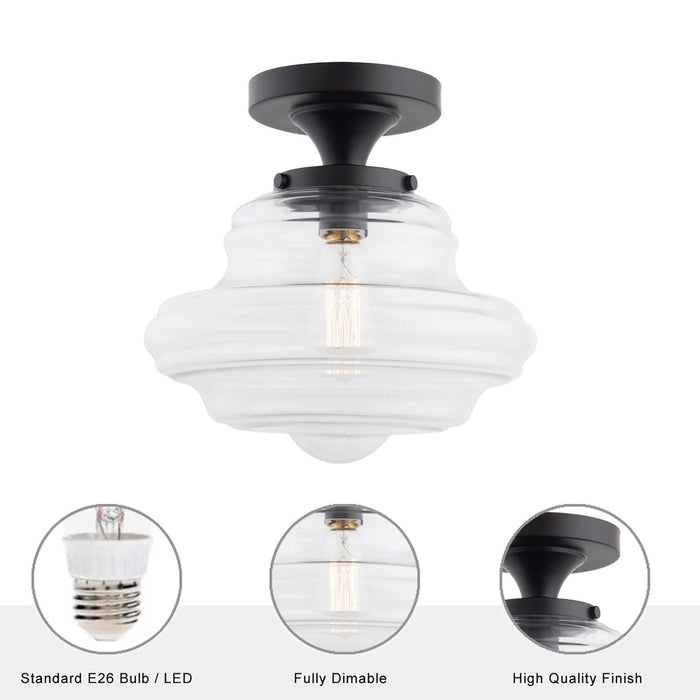 Solaria 1-Light Dark Brown Farmhouse Semi Flush Mount Ceiling Light