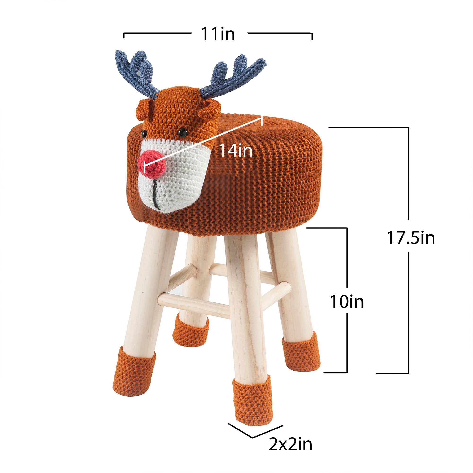 Woven Deer Pine Wood Legs Stool with Soft Plush Fabric for Kids