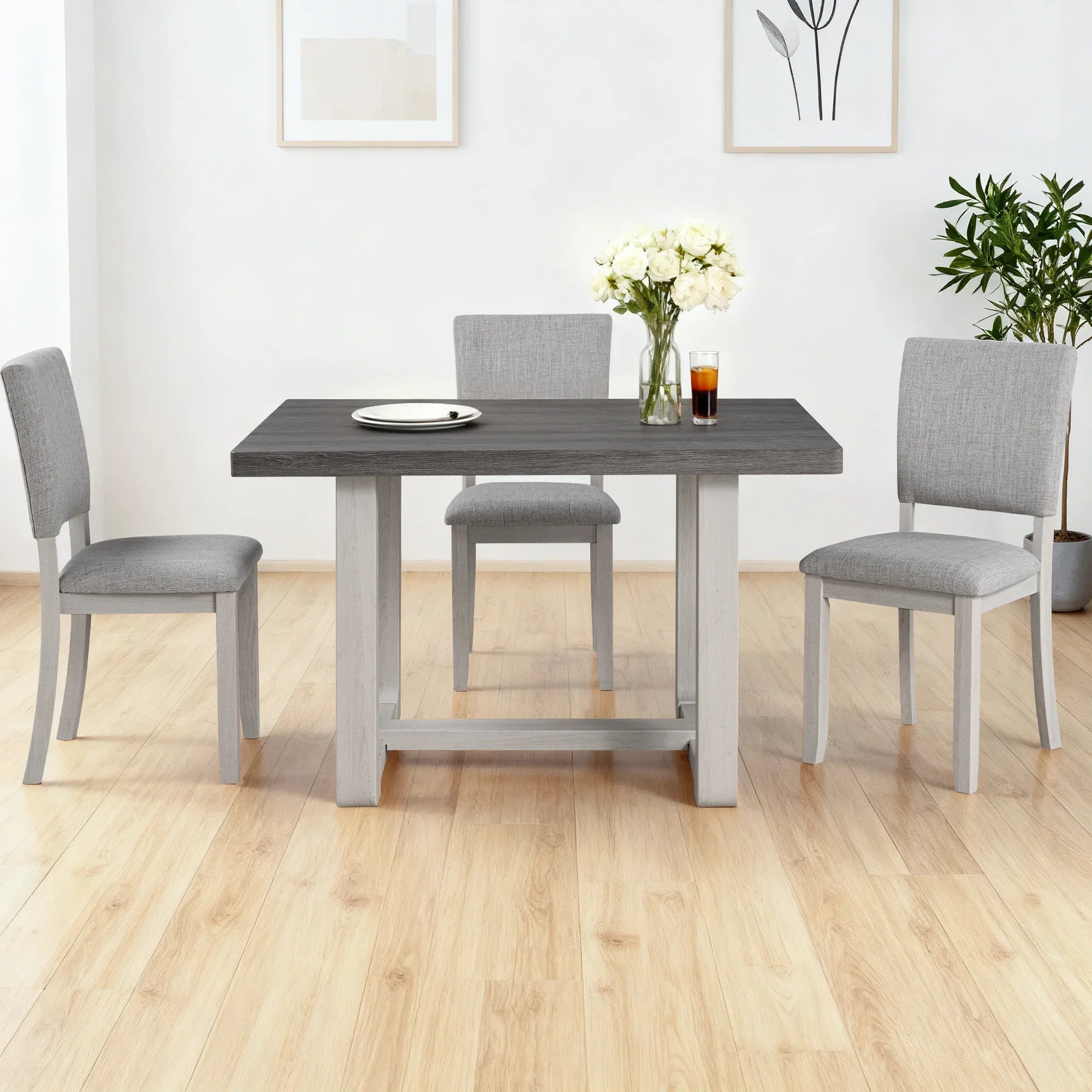 Sauro Gray Wood Top Rectangle Dining Table, Four Side Chairs Sold Sepa