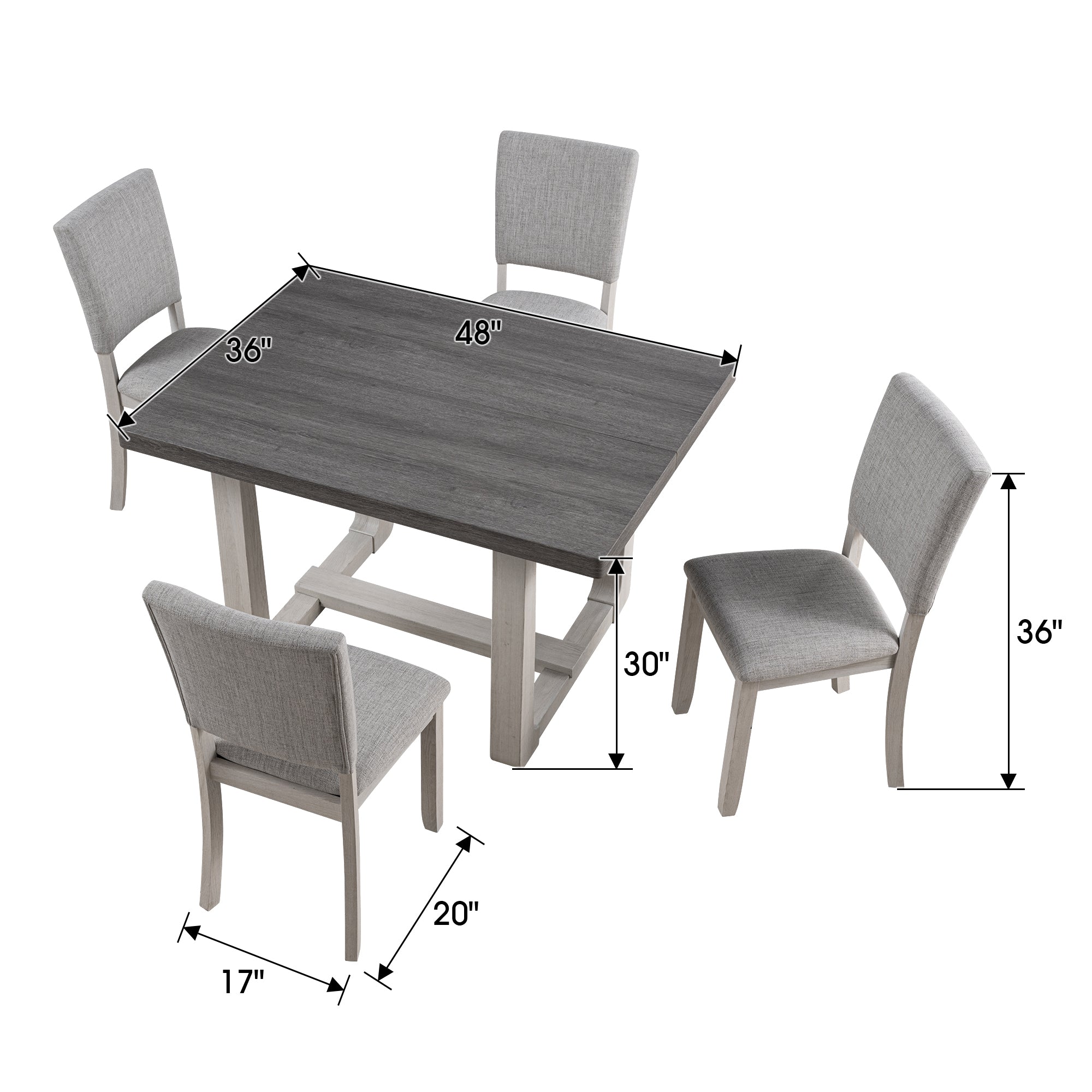 Sauro Gray Wood Top Rectangle Dining Table, Four Side Chairs Sold Separately