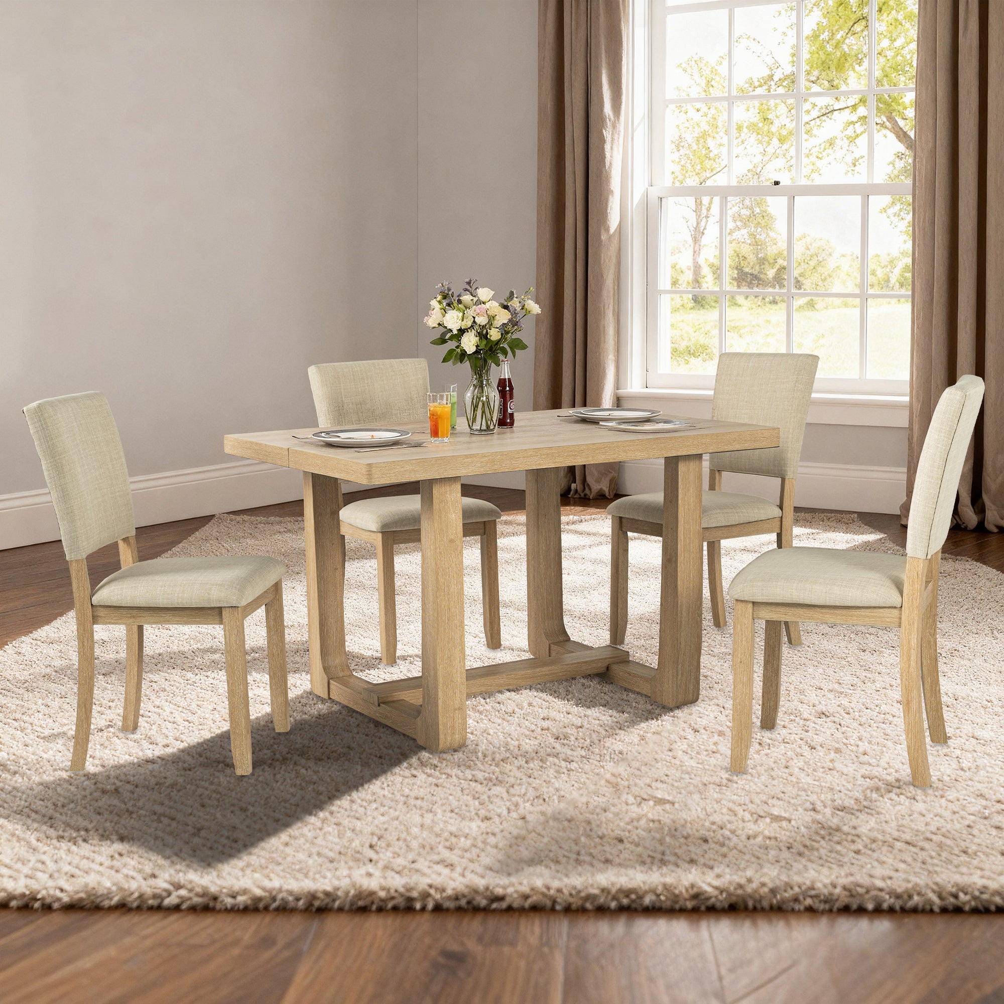 Sauro Gray Wood Top Rectangle Dining Table, Four Side Chairs Sold Separately