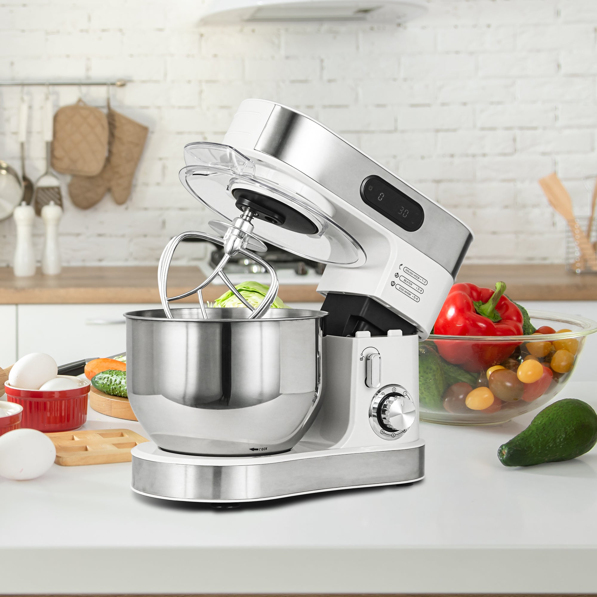 Parrot Uncle Kitchen Stand Mixer with Mixing Bowl, Dough Hook, Egg Whisk & Mixing Blade