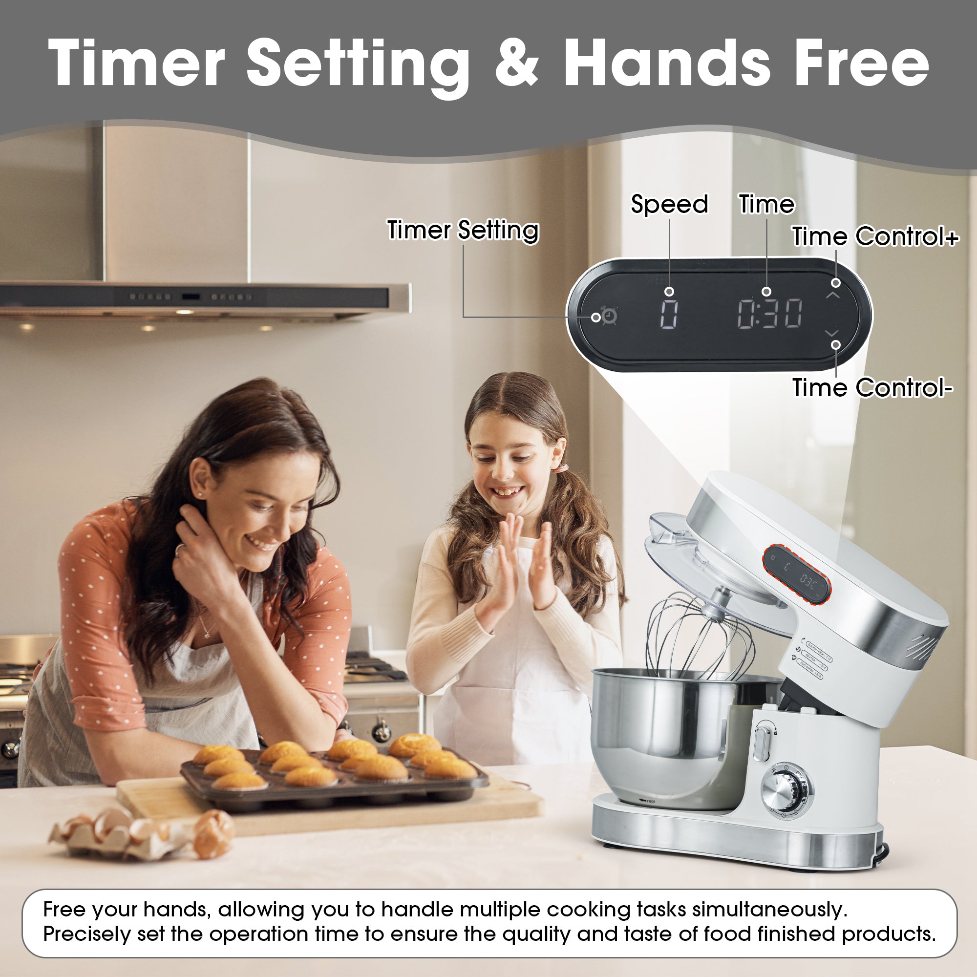 Parrot Uncle Kitchen Stand Mixer with Mixing Bowl, Dough Hook, Egg Whisk & Mixing Blade