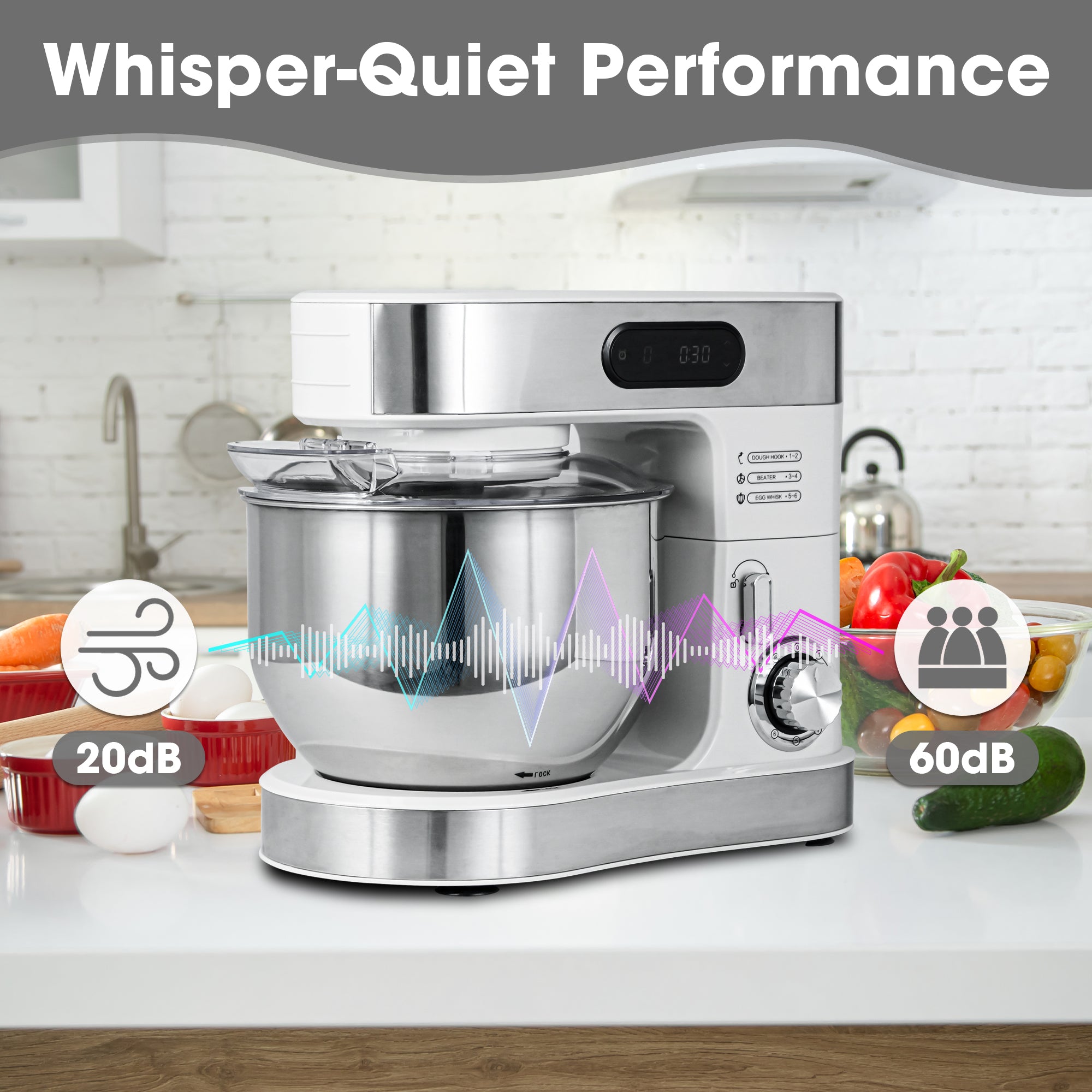 Parrot Uncle Kitchen Stand Mixer with Mixing Bowl, Dough Hook, Egg Whisk & Mixing Blade