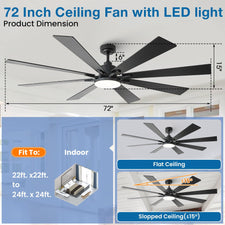 72 Inch Elbe Modern Downrod Mount Ceiling Fan with Light and 72 Inch Elbe Modern Downrod Mount Ceiling Fan with Light and