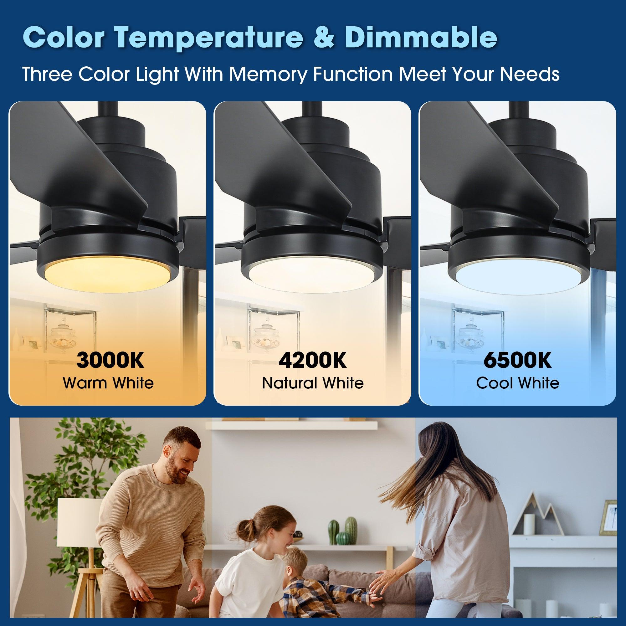 Ventilador de techo moderno Vaczon de 42 pulgadas con motor de CC, luz LED y control remoto.