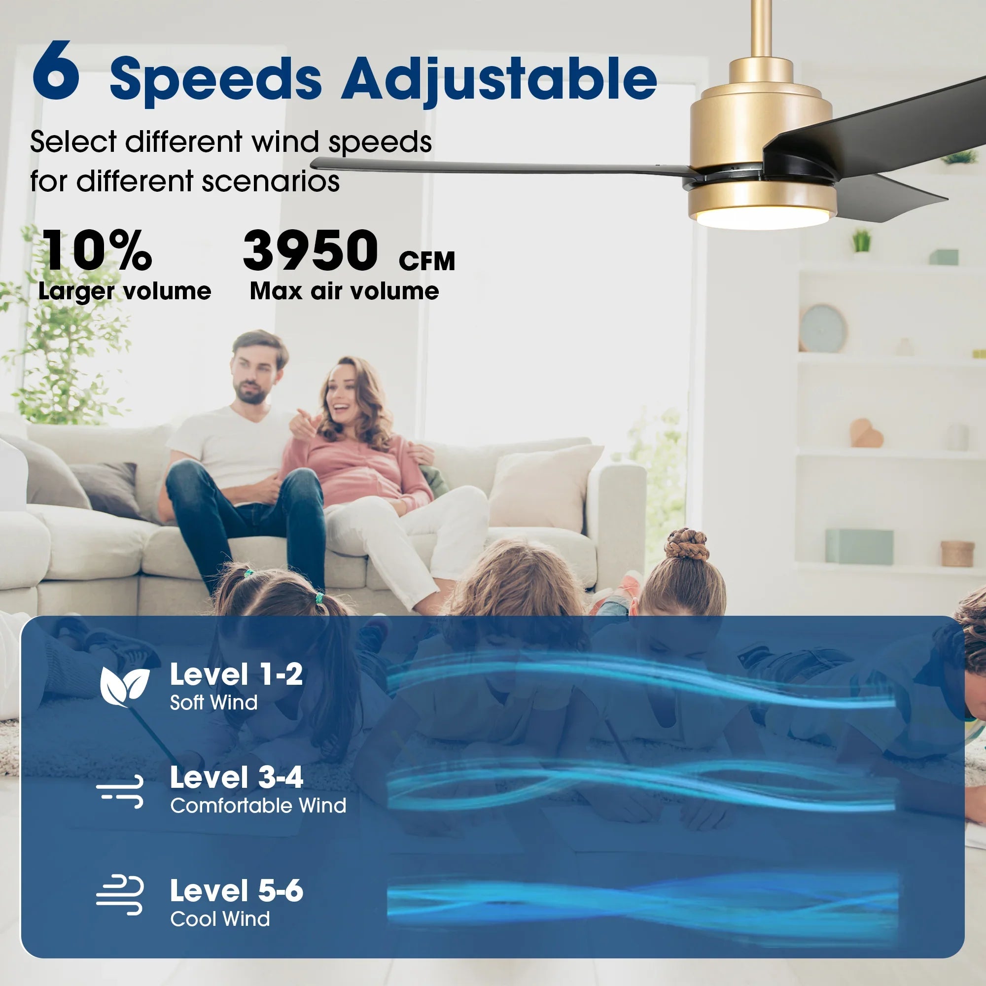 Ventilador de techo moderno Vaczon de 42 pulgadas y 3 aspas con control remoto y luz LED