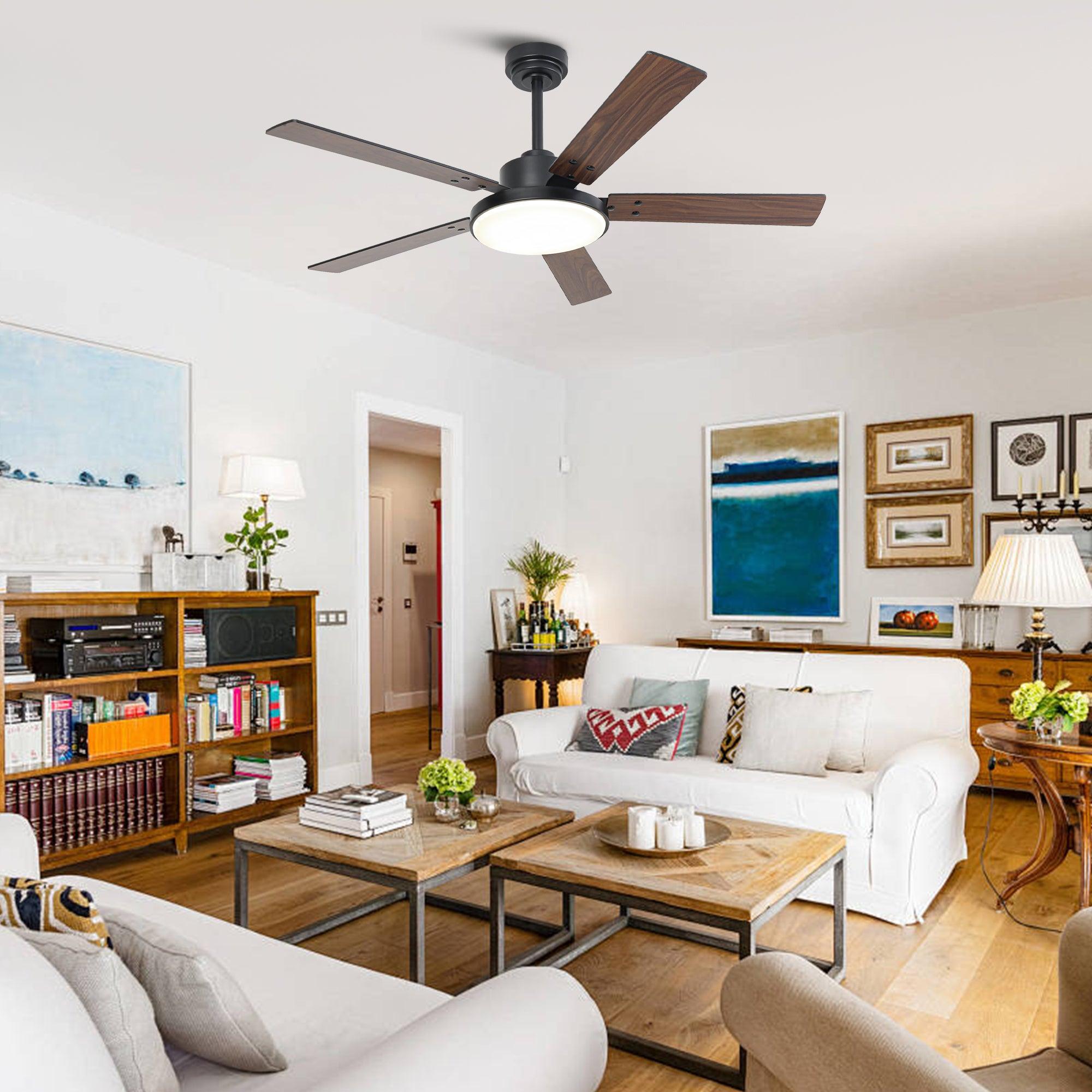 Ventilador de techo moderno Vaczon de 52 pulgadas con motor de CC y 5 aspas, luz LED y control remoto.