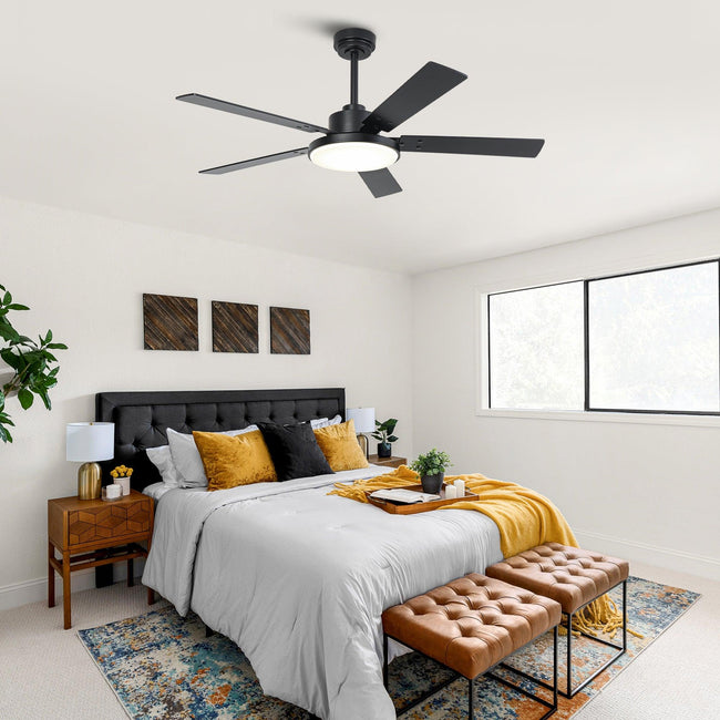 Ventilador de techo moderno Vaczon de 52 pulgadas con motor de CC y 5 aspas, luz LED y control remoto.