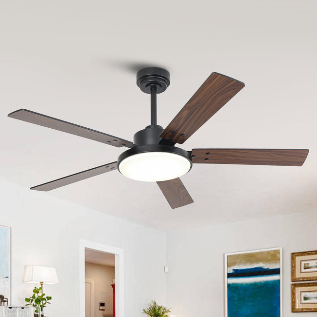 Ventilador de techo moderno Vaczon de 52 pulgadas con motor de CC y 5 aspas, luz LED y control remoto.