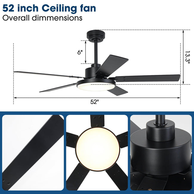 Ventilador de techo moderno Vaczon de 52 pulgadas con motor de CC y 5 aspas, luz LED y control remoto.