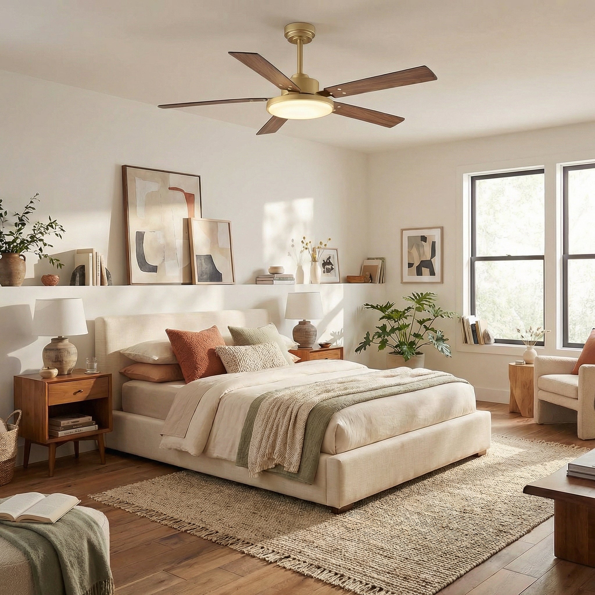 Vaczon 52 Inch Double-sided Blades Modern Ceiling Fan with Remote Control and LED Light