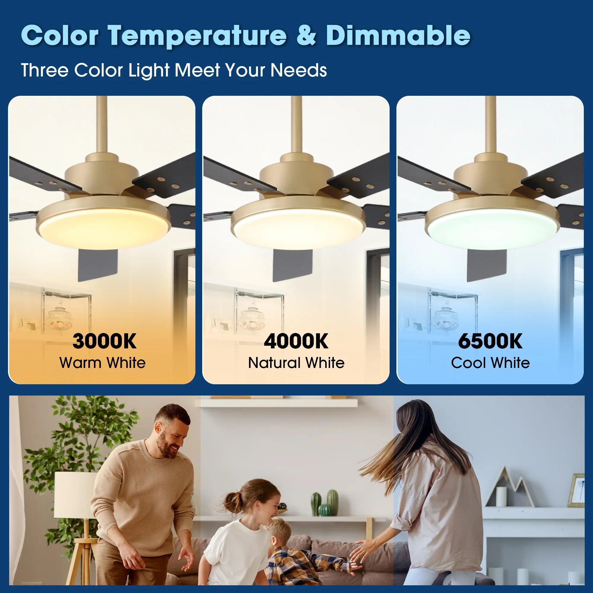 Vaczon 52 Inch Double-sided Blades Modern Ceiling Fan with Remote Control and LED Light