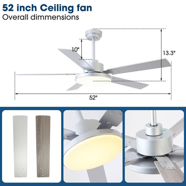 Ventilador de techo moderno Vaczon de 52 pulgadas con aspas de doble cara, control remoto y luz LED
