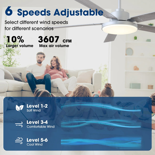 Ventilador de techo moderno Vaczon de 52 pulgadas con aspas de doble cara, control remoto y luz LED