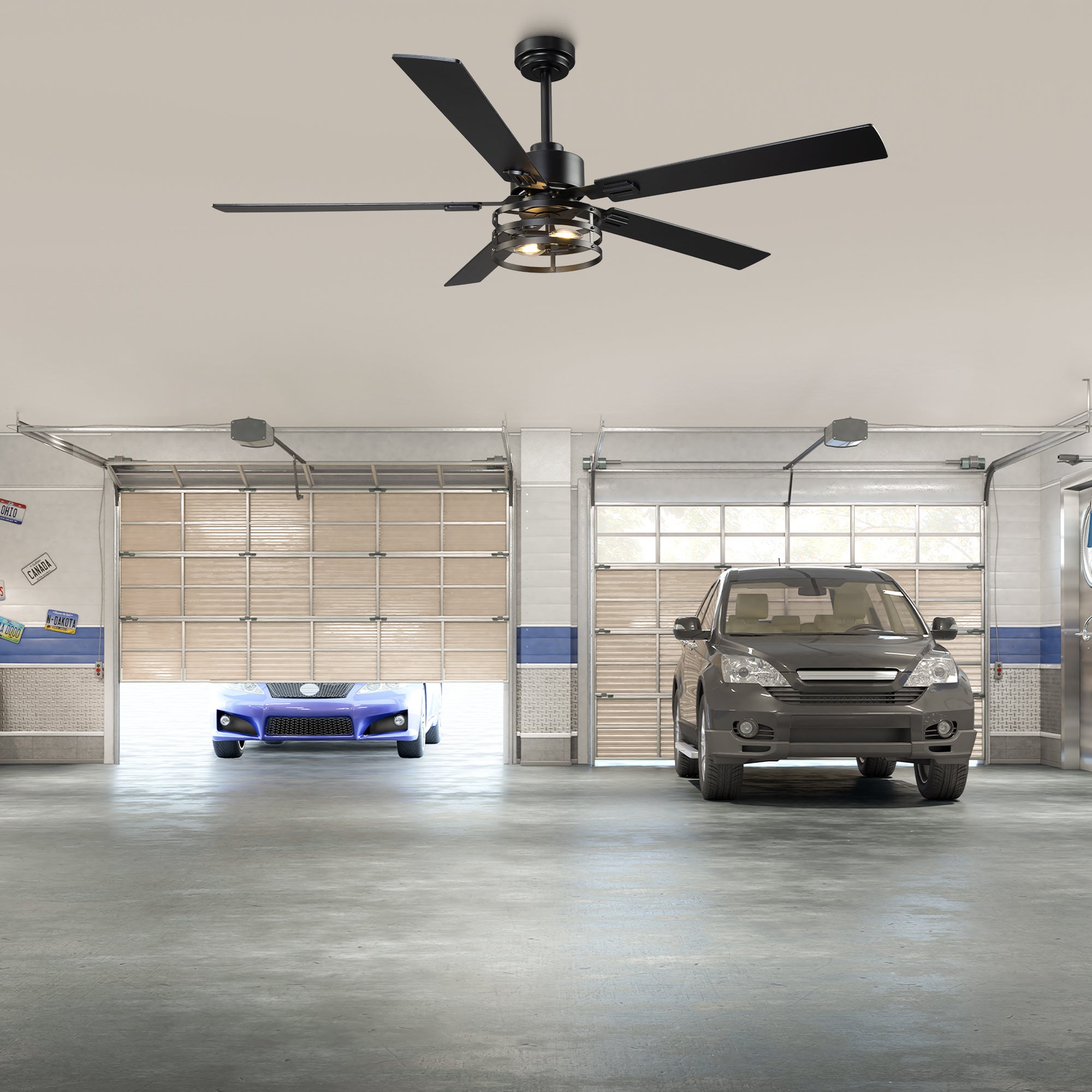 Vaczon 52 Inch 60 Inch Industrial Downrod Ceiling Fan with Light and APP & Remote Control