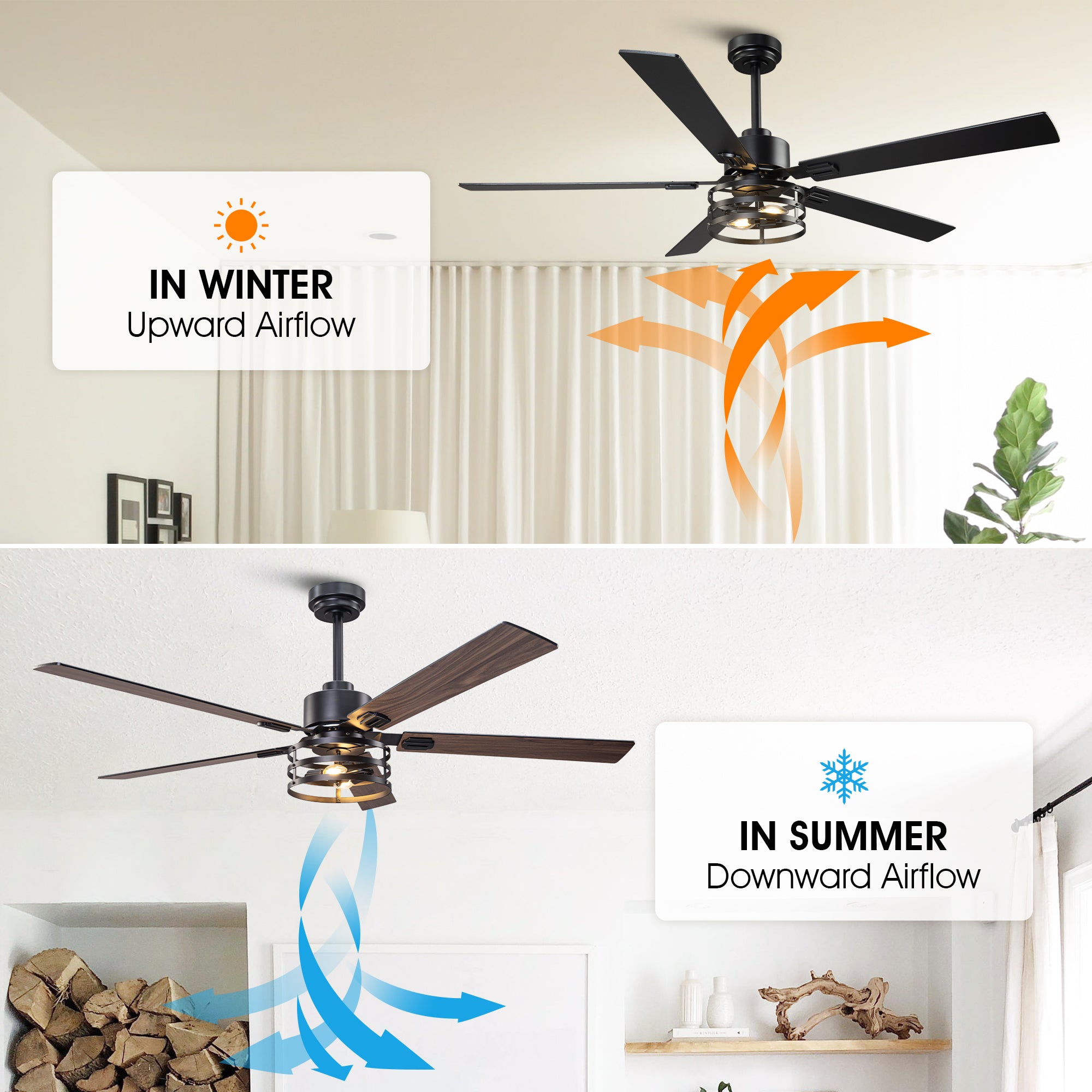 Vaczon 52 Inch 60 Inch Industrial Downrod Ceiling Fan with Light and APP & Remote Control