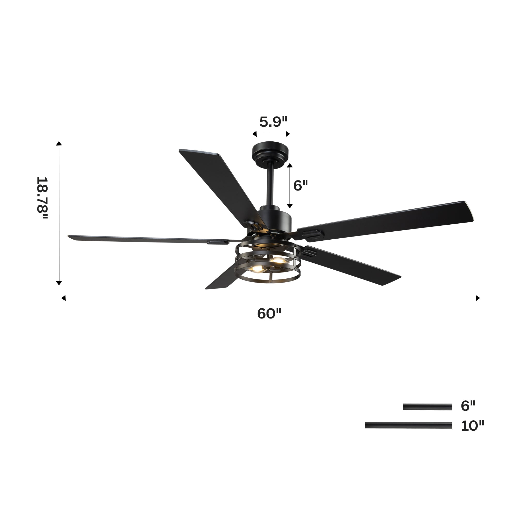 Vaczon 52 Inch 60 Inch Industrial Downrod Ceiling Fan with Light and APP & Remote Control
