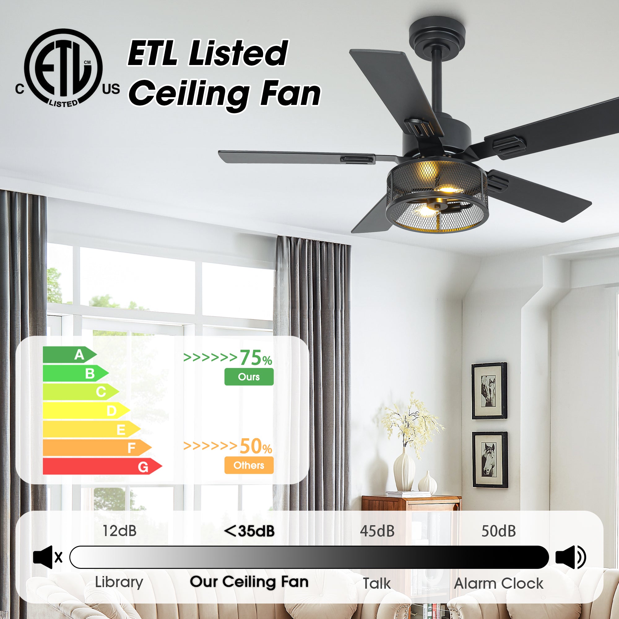 Vaczon 42 Inch 52 Inch 60 Inch Eden Downrod Mount Ceiling Fan with Light and APP & Remote Control