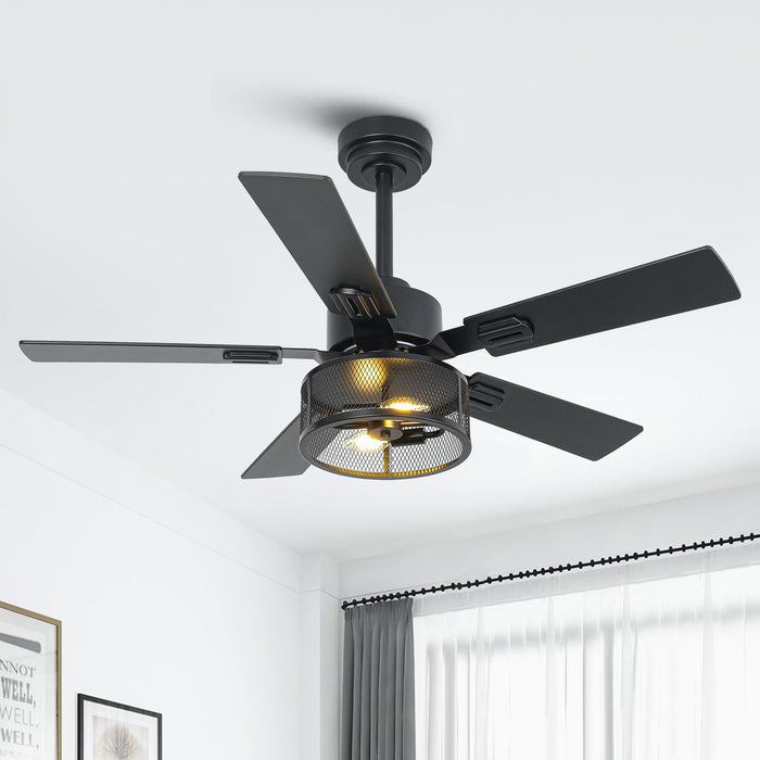 Vaczon 42 Inch DC Motor Industrial Downrod Ceiling Fan with Light and Remote Control