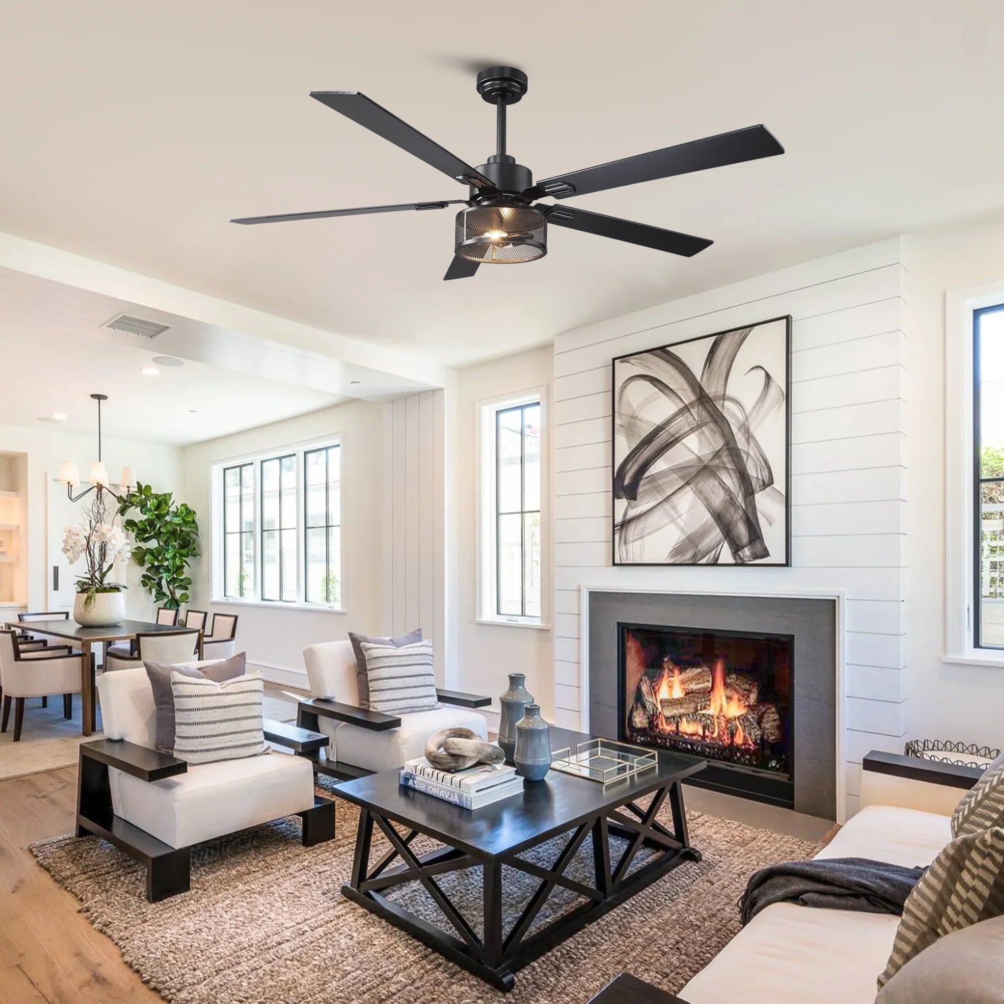 60 Inch Eden Black Ceiling Fan with Light and Remote Control