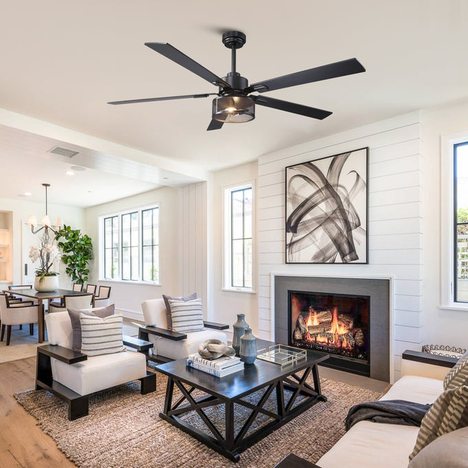 60 Inch Eden Black Ceiling Fan with Light and Remote Control