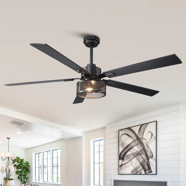 60 Inch Eden Black Ceiling Fan with Light and Remote Control