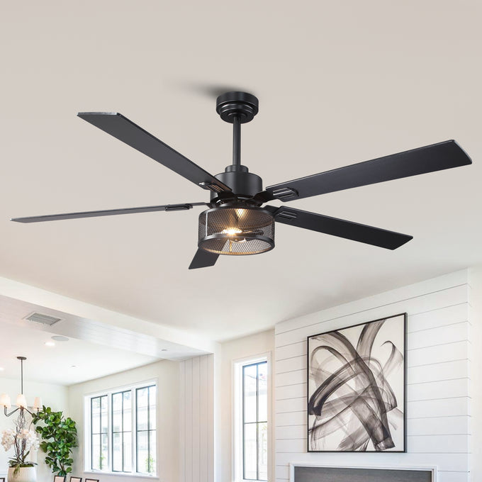 60 Inch Eden Black Ceiling Fan with Light and Remote Control