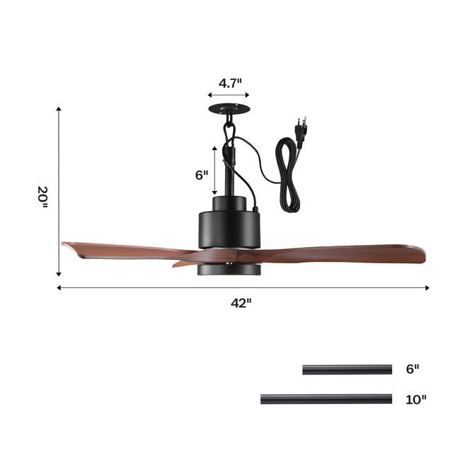 Vaczon 42 Inch IP54 Outdoor Hanging Buckle Downrod LED Fan with APP & Remote Control