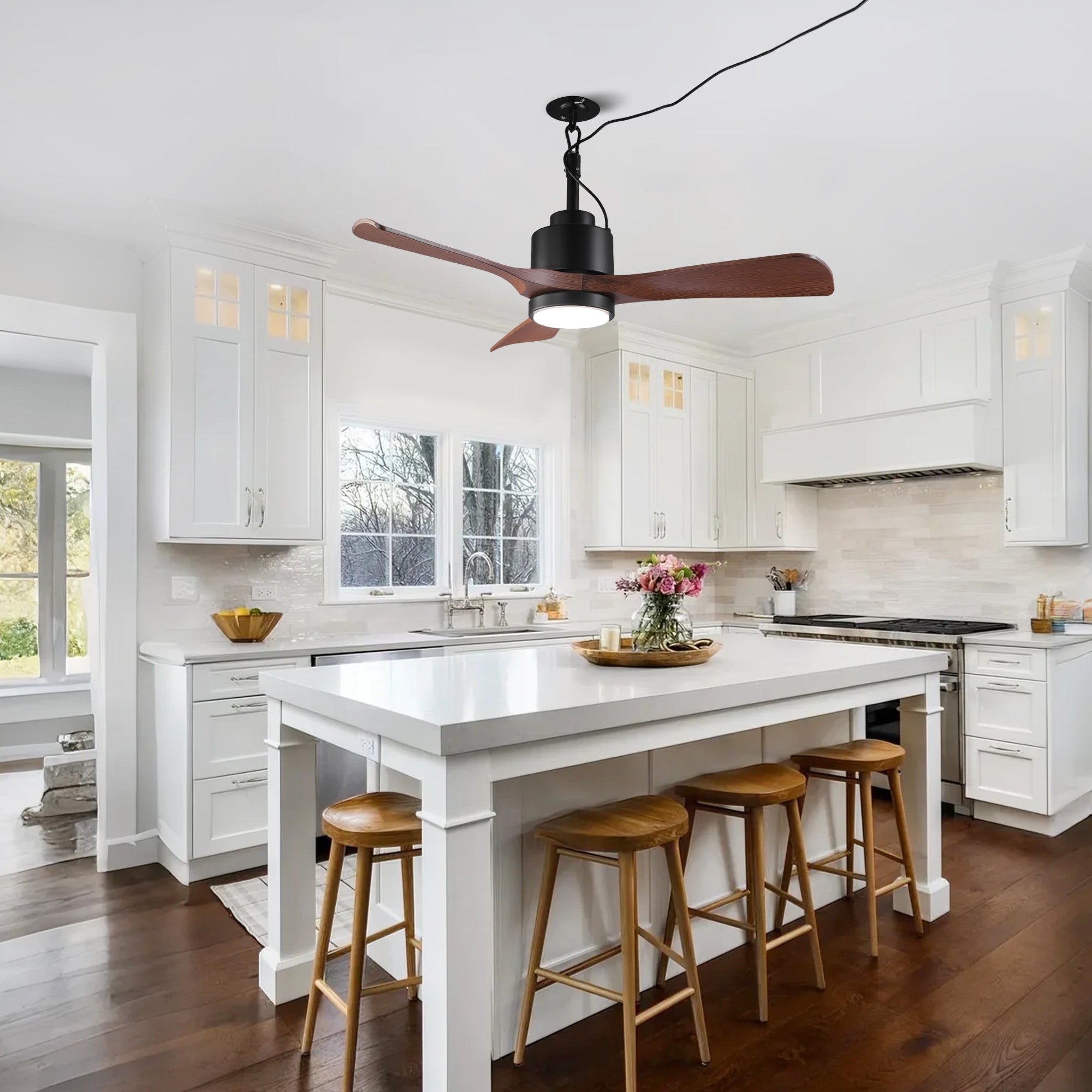 Vaczon 42 Inch IP54 Outdoor Hanging Buckle Downrod LED Fan with APP & Remote Control