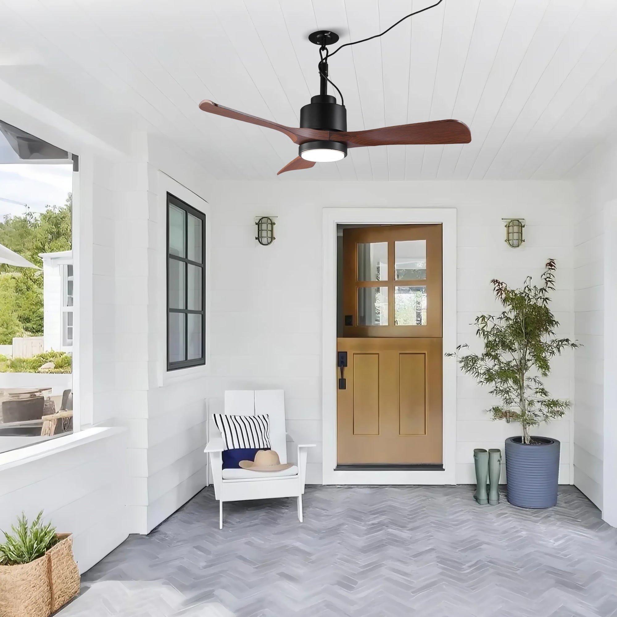 Vaczon 42 Inch IP54 Outdoor Hanging Buckle Downrod LED Fan with APP & Remote Control