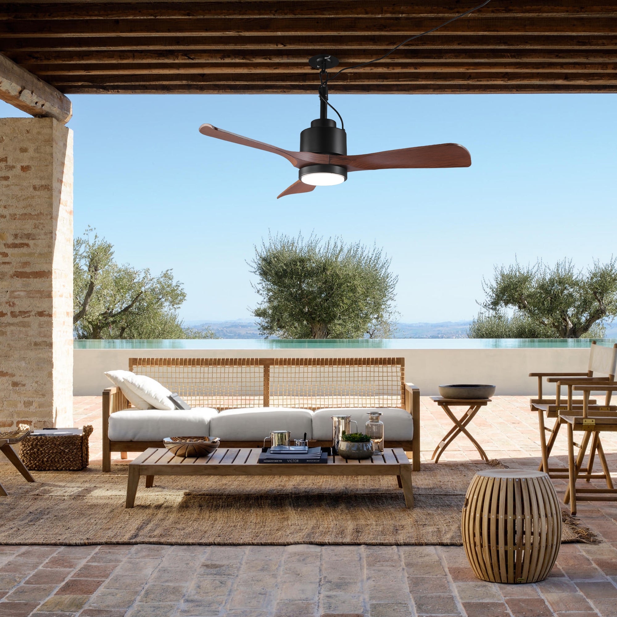 Vaczon 42 Inch IP54 Outdoor Hanging Buckle Downrod LED Fan with APP & Remote Control
