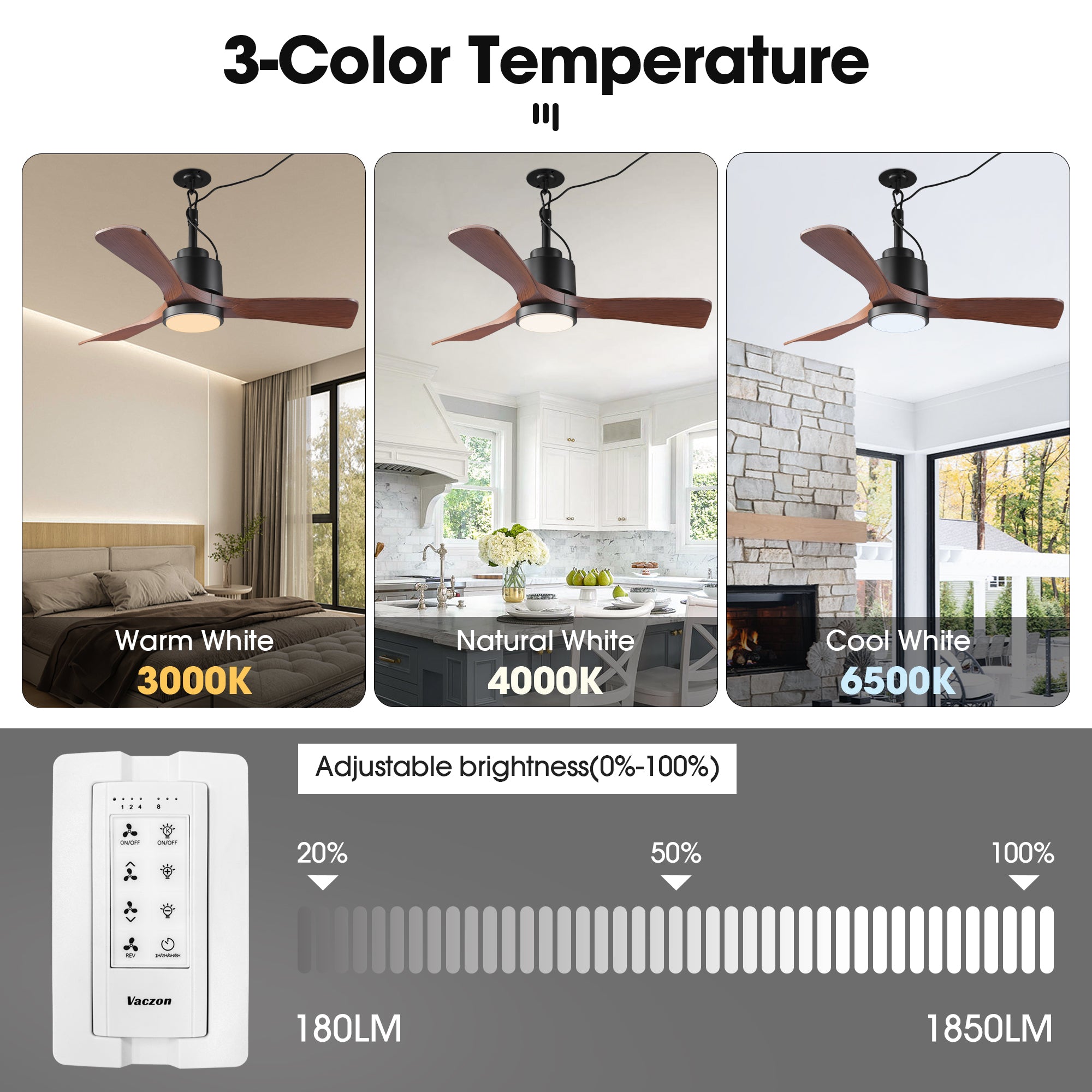 Vaczon 42 Inch IP54 Outdoor Hanging Buckle Downrod LED Fan with APP & Remote Control