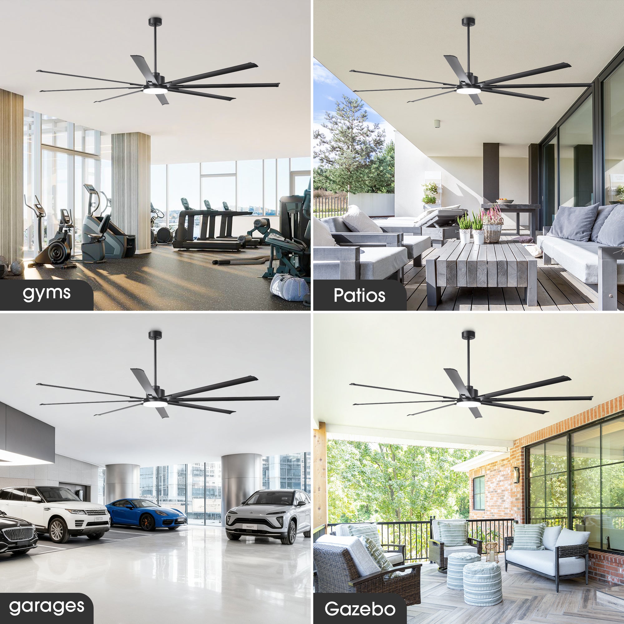 Vaczon 84 Inch 100 Inch Black HVLS Fan LED Large Ceiling Fan with Remote Control