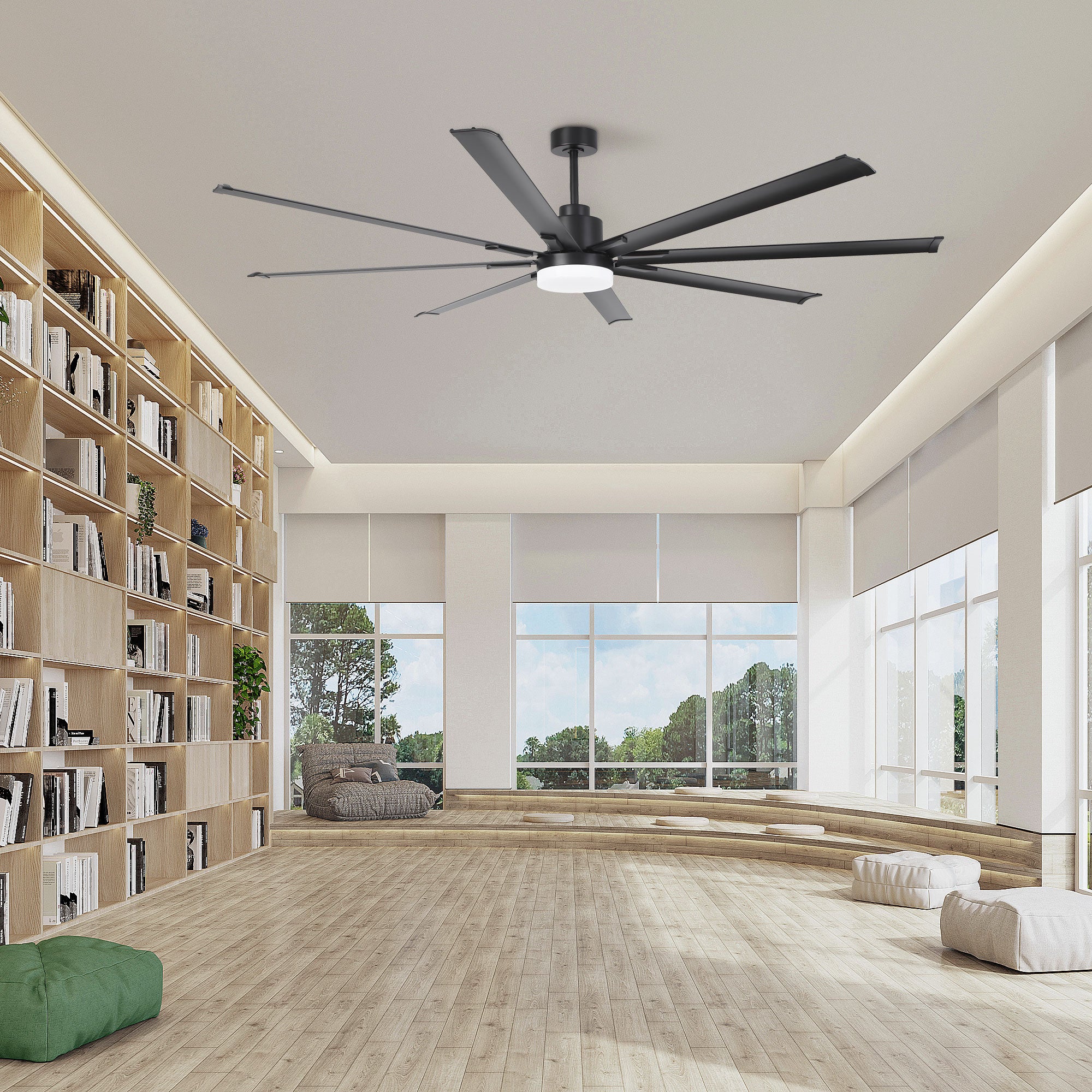 Vaczon 84 Inch Black HVLS Fan LED Large Ceiling Fan with Remote Control