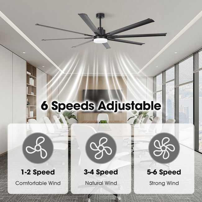 Vaczon 84 Inch 100 Inch Black HVLS Fan LED Large Ceiling Fan with Remote Control