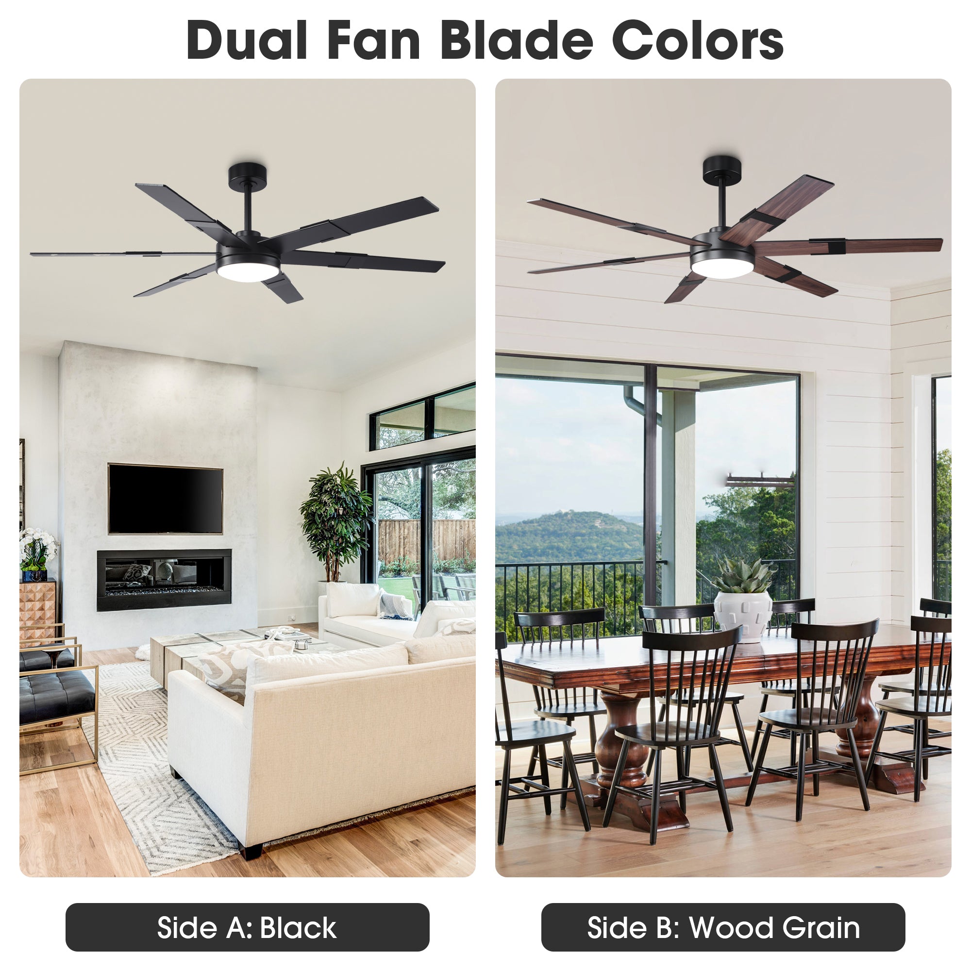 Vaczon 60 Inch Industrial Double-sided Blades LED Ceiling Fan with APP & Remote Control