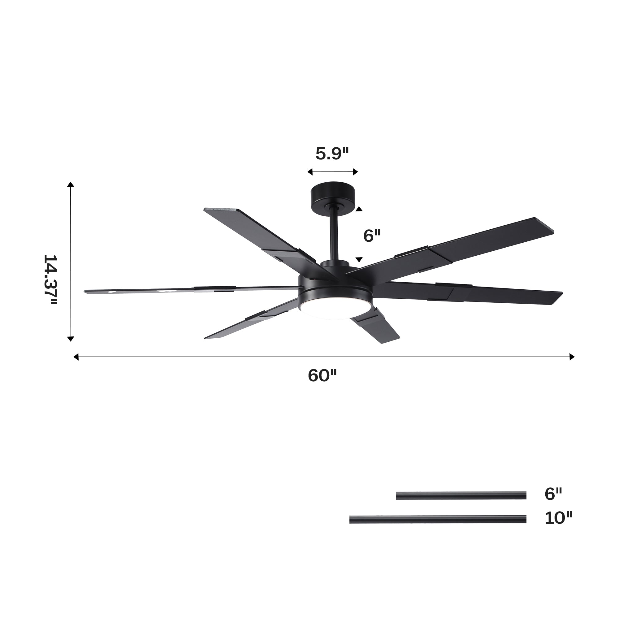 Vaczon 60 Inch Industrial Double-sided Blades LED Ceiling Fan with APP & Remote Control