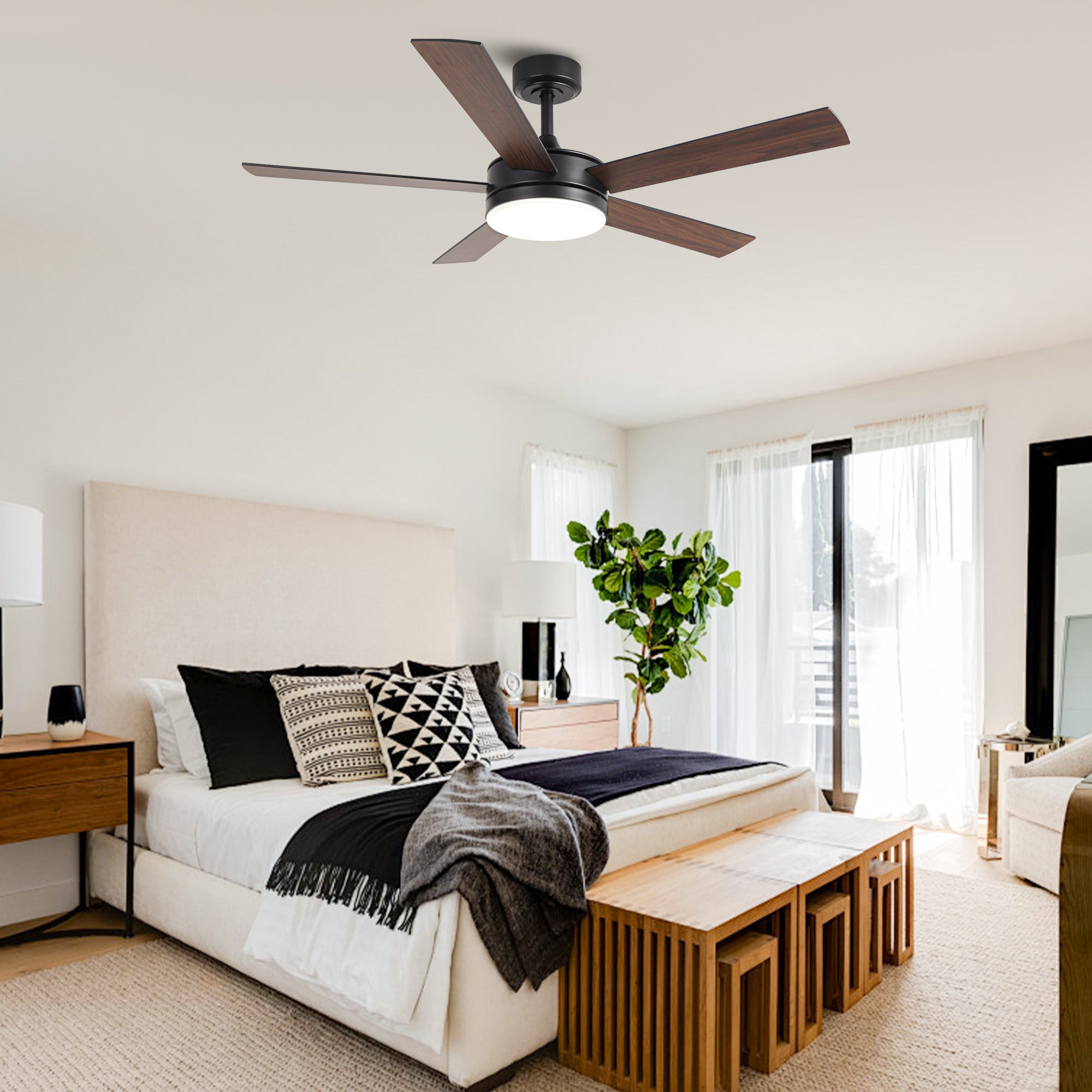 Vaczon 48 Inch Tracy Downrod Mount LED Ceiling Fan with APP & Remote Control