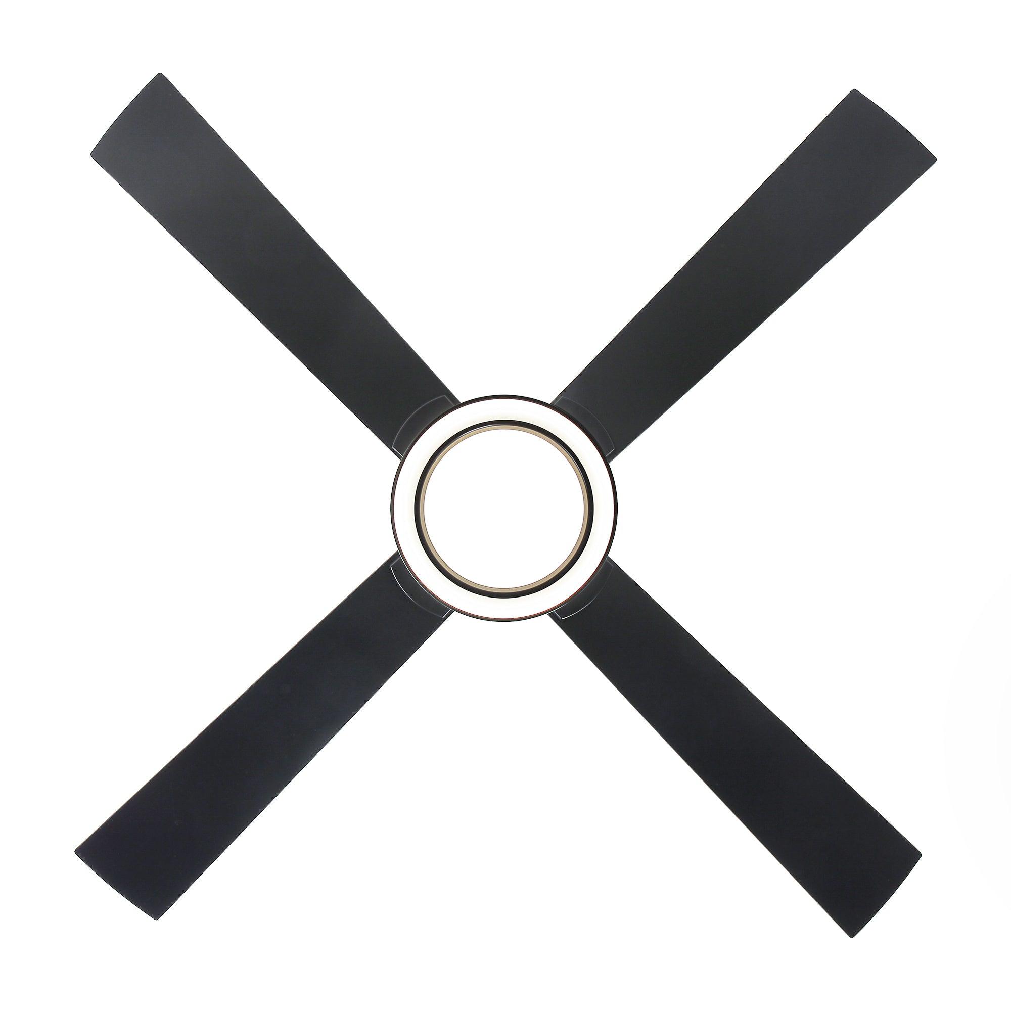 Ventilador de techo moderno Vaczon de 52 pulgadas con motor de CC de 4 aspas, luz LED y control remoto.