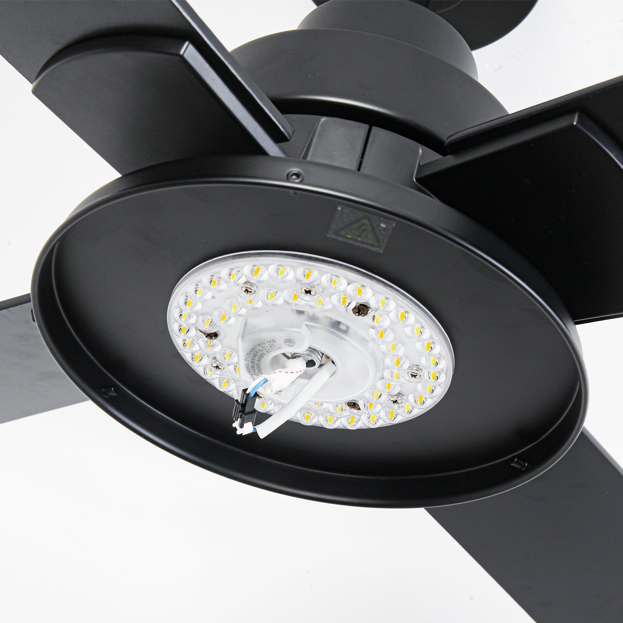 Ventilador de techo moderno Vaczon de 52 pulgadas con motor de CC de 4 aspas, luz LED y control remoto.