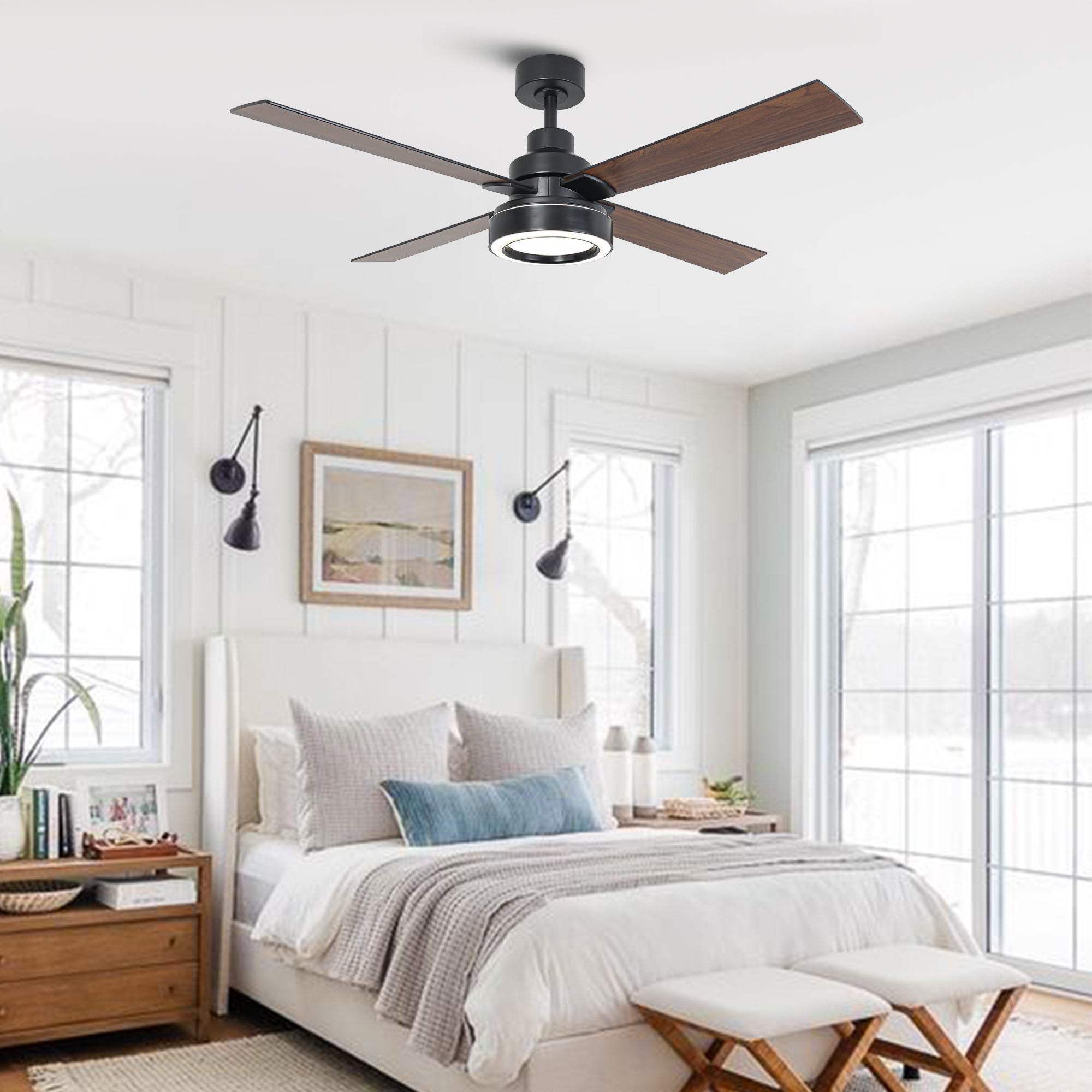 Vaczon 52 Inch 60 Inch Karen Double-sided Blades Smart Fan with LED Light