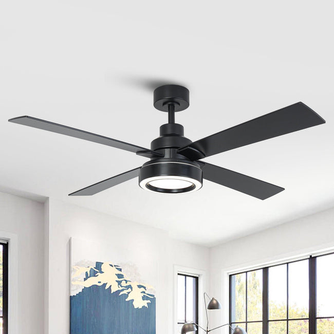 Ventilador de techo moderno Vaczon de 52 pulgadas con motor de CC de 4 aspas, luz LED y control remoto.