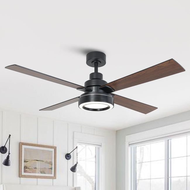 Ventilador de techo moderno Vaczon de 52 pulgadas con motor de CC de 4 aspas, luz LED y control remoto.