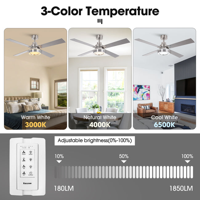 Vaczon 52 Inch 60 Inch Karen Double-sided Blades Smart Fan with LED Light
