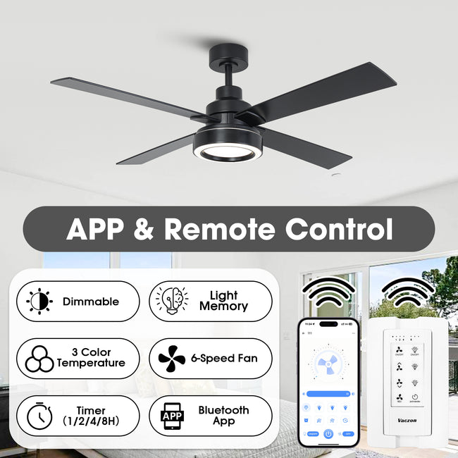 Vaczon 52 Inch 60 Inch Karen Double-sided Blades Smart Fan with LED Light