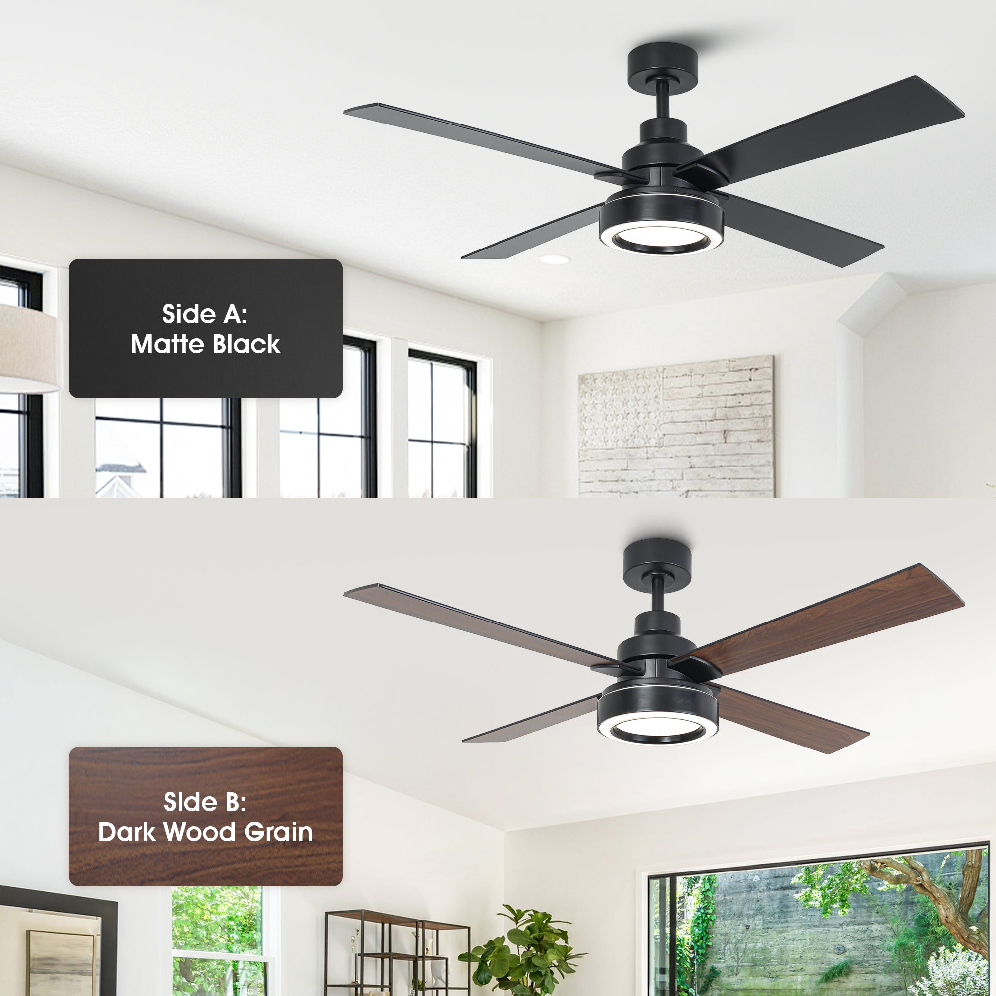 Vaczon 52 Inch 60 Inch Karen Double-sided Blades Smart Fan with LED Light