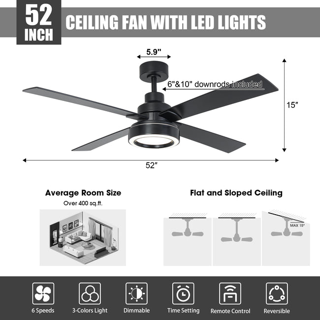 Vaczon 52 Inch 60 Inch Karen Double-sided Blades Smart Fan with LED Light