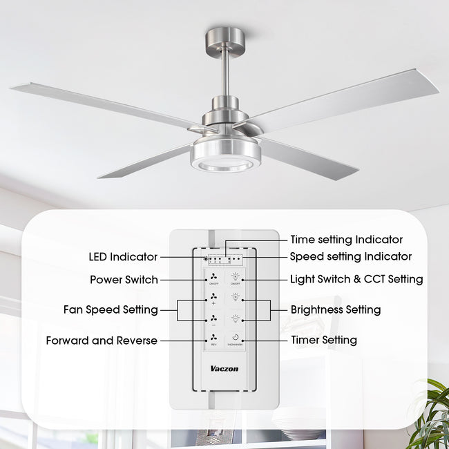 Vaczon 52 Inch 60 Inch Karen Double-sided Blades Smart Fan with LED Light