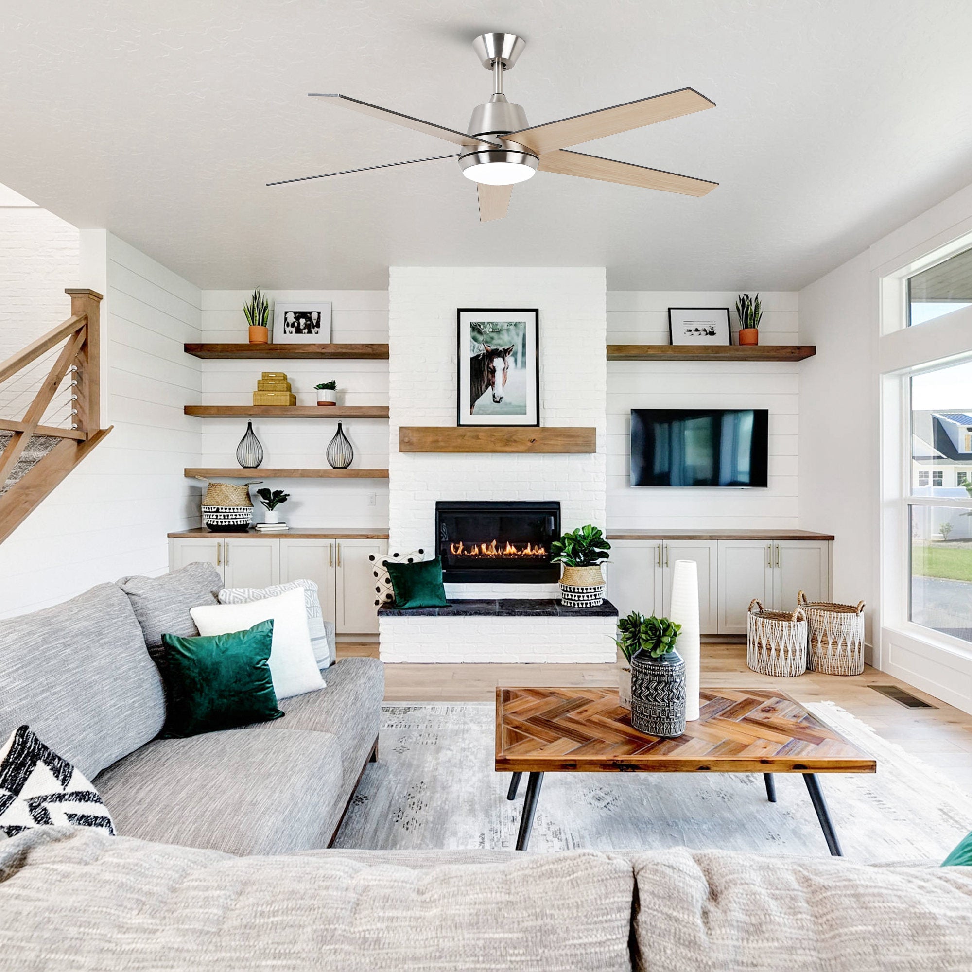 Vaczon 52 Inch Otis Downrod Mount LED Ceiling Fan with APP & Remote Control